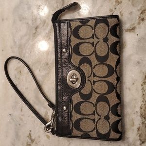 Coach Black Fabric and Leather Wristlet Slight wear on leather slots Take notice